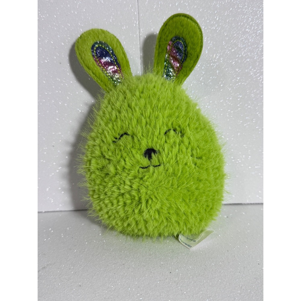 Walmart Green Fuzzy Bunny Plush Glitter Ears Embroidered Face Stuffed Animal 6in